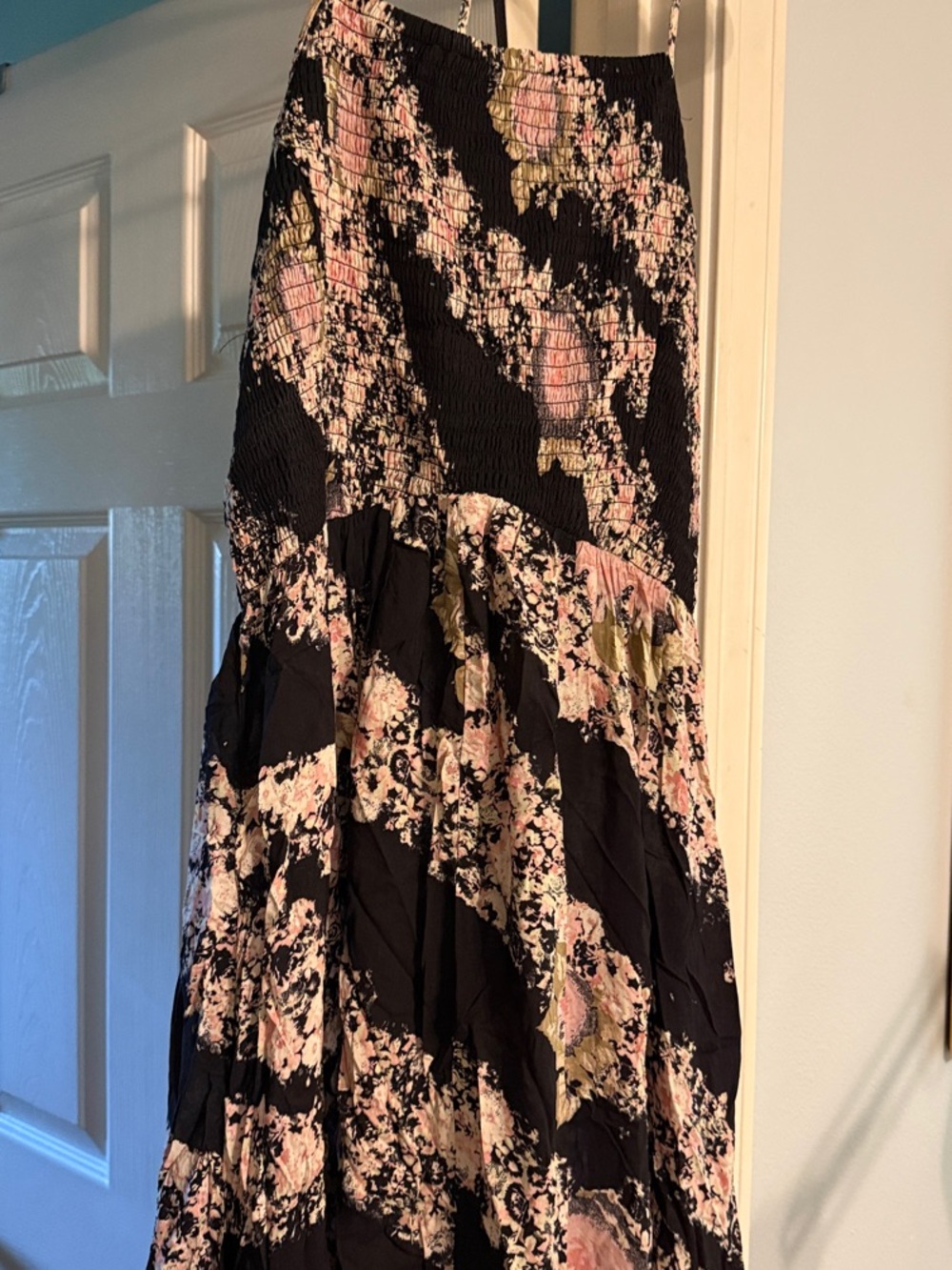 Floral Black and Pink Smocked Waist Dress